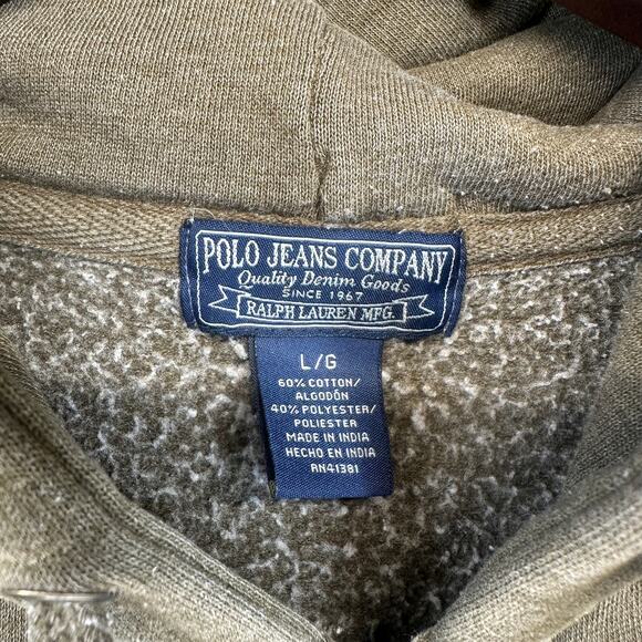 Vintage Polo Jeans Company Ralph Lauren Hoodie Sweatshirt Size L Green Full Zip - Picture 3 of 12